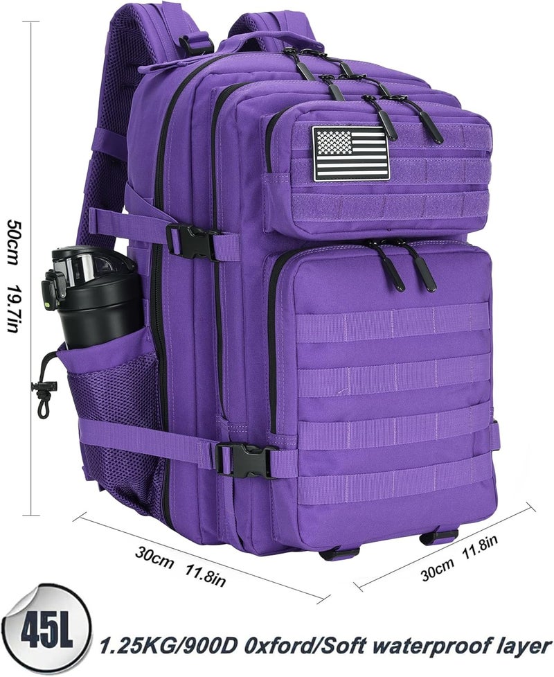 Lovelinks21 45L Tactical Assault Backpack 3 day assault pack with Molle Waterproof backpack Rucksack for Tactical Backpacks (Purple) - Image 2